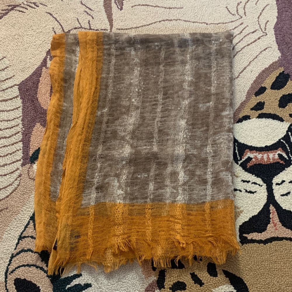 Eileen Fisher Soft Brown and Orange Fringe Scarf